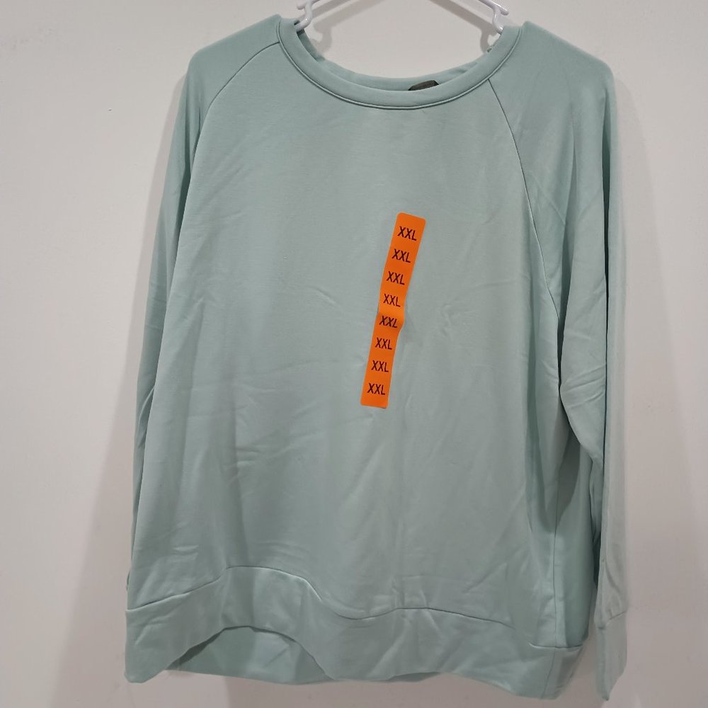 EDDIE BAUER Womens 2XL Ocean Blue Crewneck Ultrasoft Fleece Inside Pullover NWT